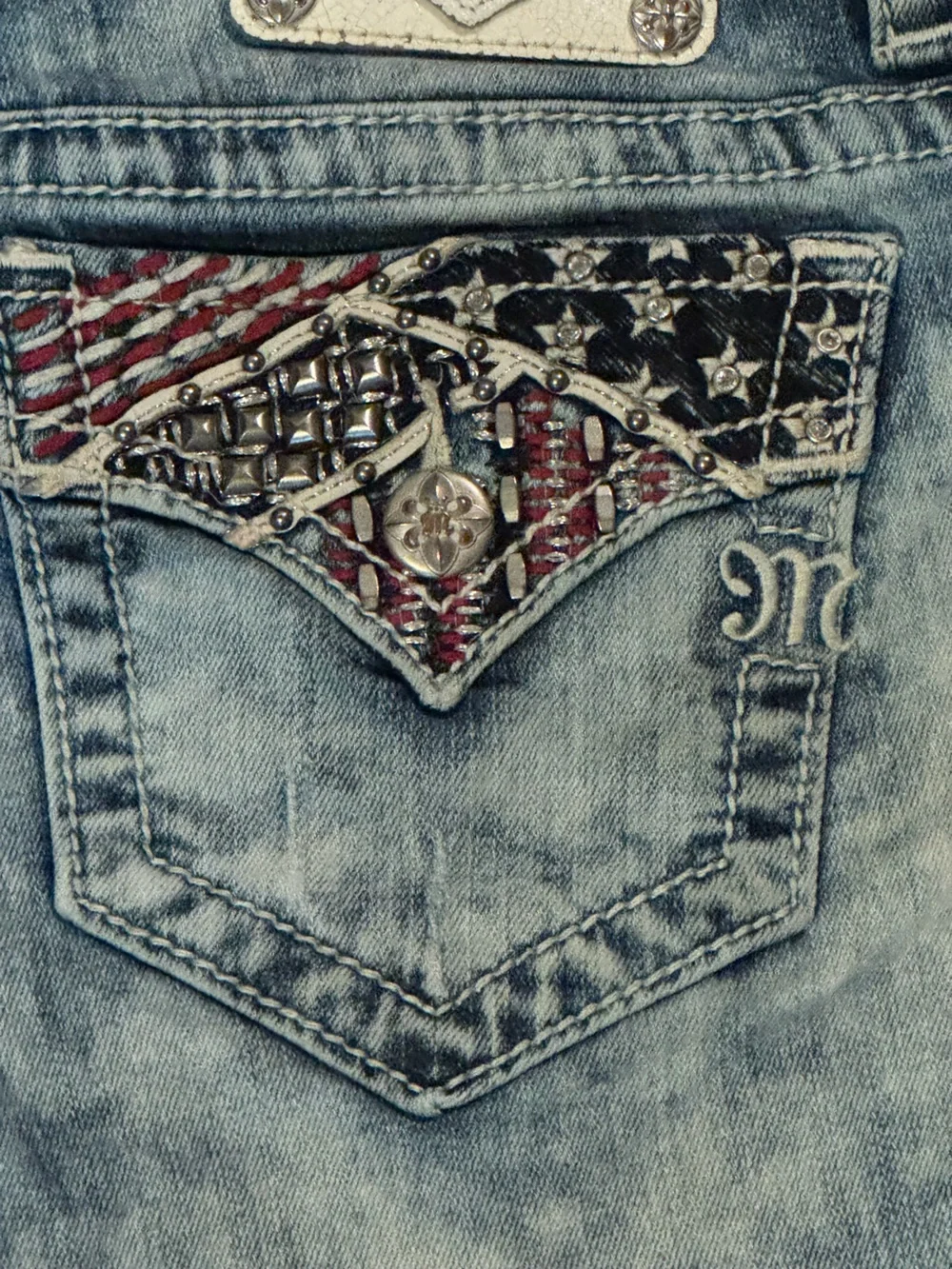 Miss Me Embellished American Flag Denim Shorts Y2K Size 28